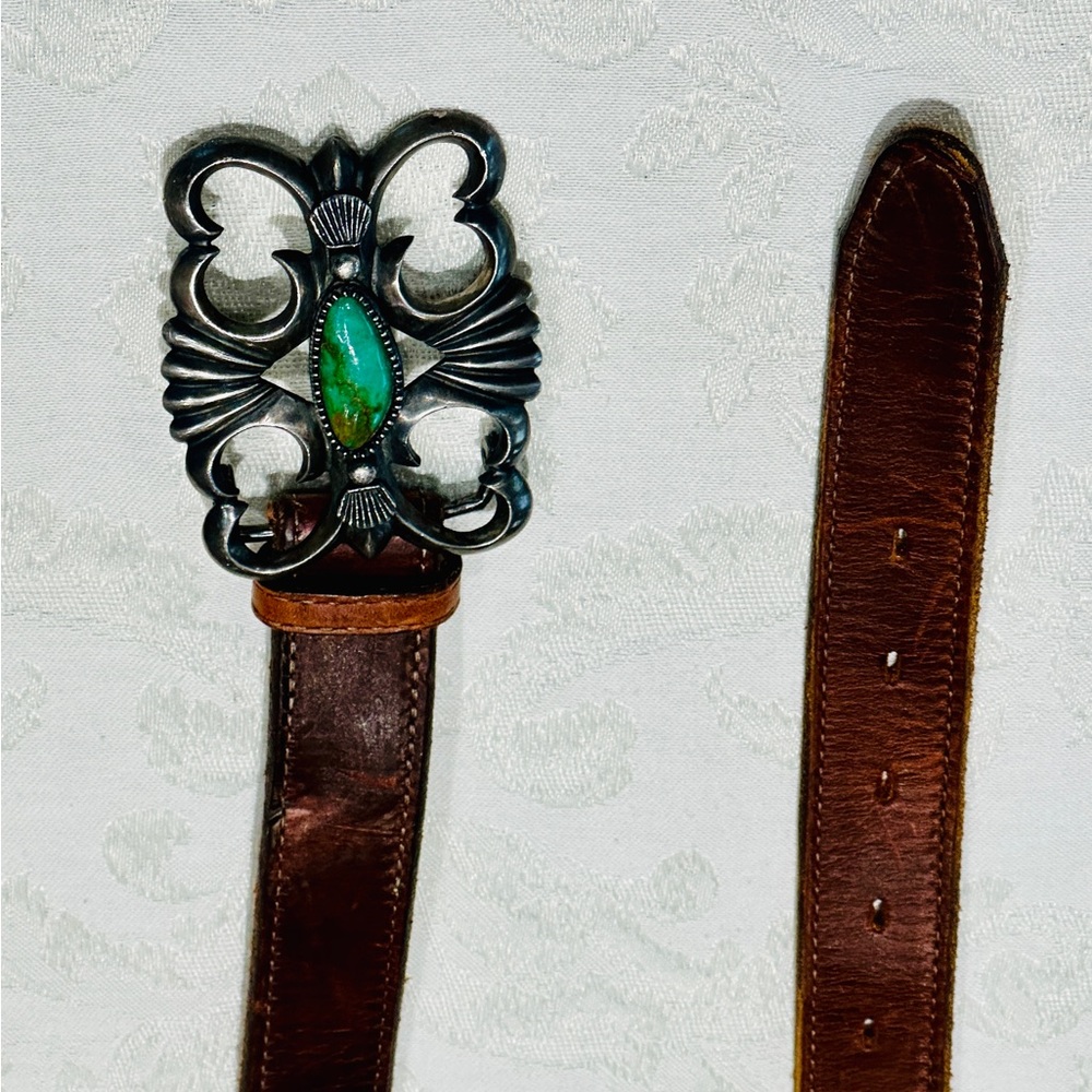 2004 Double D Ranch 925 Sterling Silver & Turquoise Navajo Belt & Buc… - Picture 3 of 7